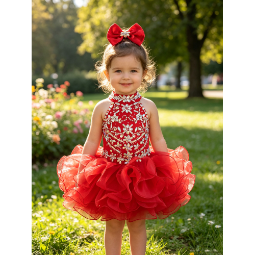 Infant/toddler/baby/children/kids Girl's glitz Pageant evening/prom Dress/clothing  G284Red